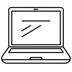 a line art design of a laptop with code or a website displayed on the screen 
