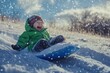 © YouraPechkin - Joyful child sledding down a snowy hill on a sunny winter day