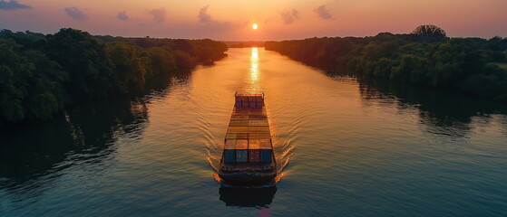 Wall Mural - A lighter carrier transports container barges each_012