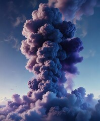 dense smoke cloud with a deep purple to blue color scheme against a clear blue sky, soft lighting, s