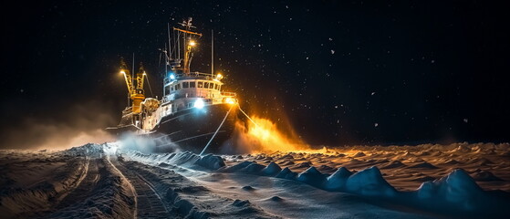 Wall Mural - a night dredger illuminated by powerful spotlights_003