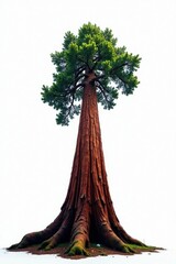 Lone redwood, reaching skyward, clean white background, California, conifer, horizontal