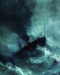 Wall Mural - A steamboat in a storm its hull trembling as it br_001