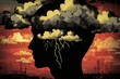 © Rosshahizal Amri - Abstract representation of a human head silhouette filled with dark clouds and lightning, illustrating stormy emotions and mental turmoil in a creative visual format.