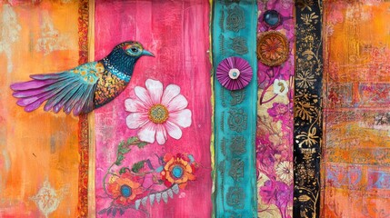 Wall Mural - handcrafted diary with vibrant organic patterns