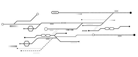 Aufkleber - Vector Technology connected white lines and dots with electronics elements on tech bg. Digital technology futuristic internet network speed connection white background.