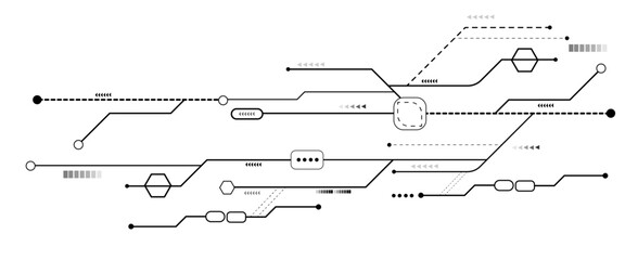 Aufkleber - Vector Technology connected white lines and dots with electronics elements on tech bg. Digital technology futuristic internet network speed connection white background.
