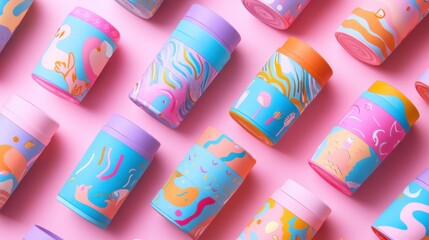 Wall Mural - vibrant toy packaging for children with fun patterns