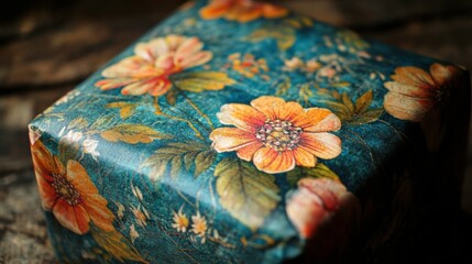 Wall Mural - vintage gift wrapped in intricate floral patterns
