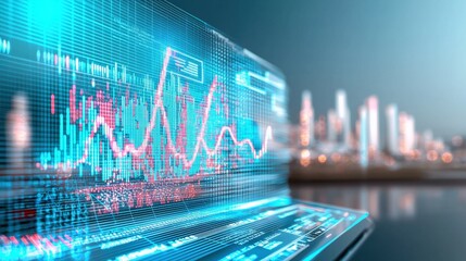 Wall Mural - business and future trends - a futuristic city skyline with holographic business graphs and ai-drive