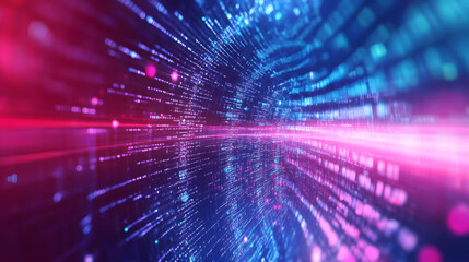 Digial dato flow concept, blue an pink technology background for network, communication, interne and code