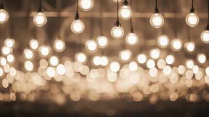 Wall Mural - hanging incandescent lights, bokeh effect, warm tones, interior