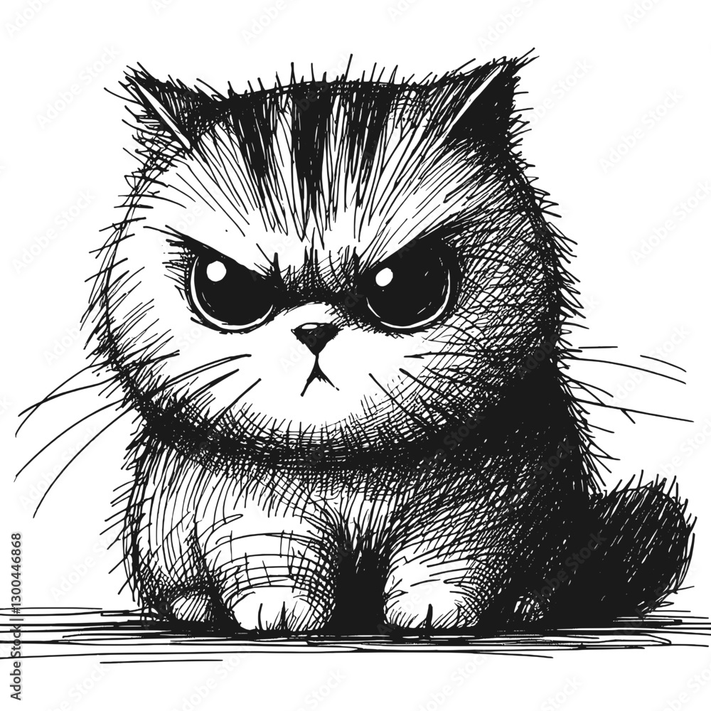 Cat kitten angry line art drawing ink sketch vector hand drawn ...