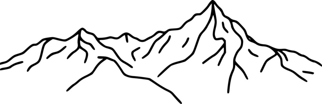 Minimalist outline of mountains thin black lines simple vector illustration.