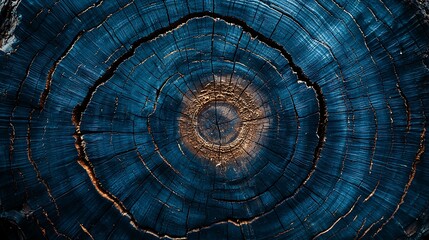 Deep blue tree rings, cross section, wood texture background