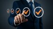 © Firman Dasmir - Business process completion shown by hand selecting luminous checkmarks in suit