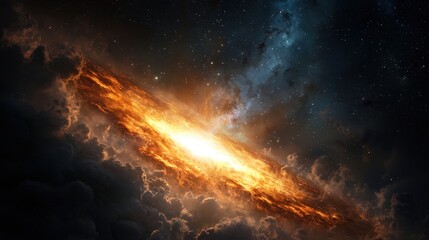Wall Mural - a breathtaking cosmic explosion captivates with fiery orange colors against a dark, starry backgroun