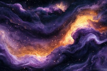 Wall Mural - a cosmic dance of midnight black and electric neon purple swirls creating abstract patterns reminisc