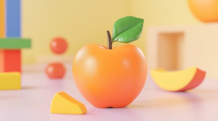 Wall Mural - 3d apple with colorful blocks in bright environment