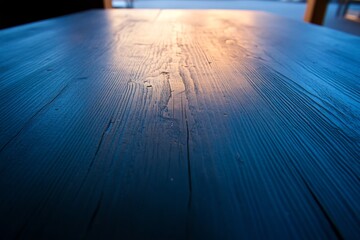Aufkleber - The dark wood table in the cafe features minimal decoration, inviting patrons to enjoy a calm moment in soft, warm lighting