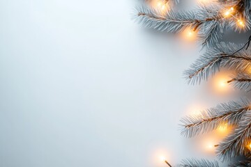 Aufkleber - Delicate pastel colors create a calm Christmas background with charming lights and pine branches, leaving ample space for custom text and designs for festive occasions