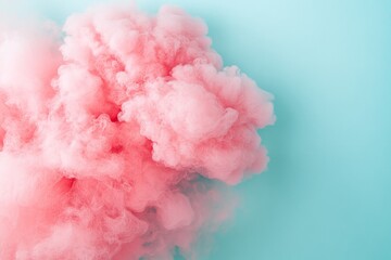 Aufkleber - Close-up view of a fluffy pink cotton candy cloud showcasing soft textures, perfectly set against a light pastel backdrop, inviting playful imagination