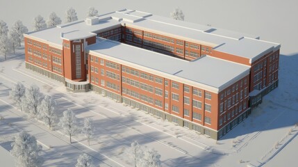 Wall Mural - warm textured 3d building model in snowy background
