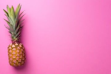 Poster - Single pineapple stands against a soft pastel pink background, showcasing its vibrant colors and unique texture, perfect for summer and fresh food themes