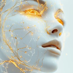 Wall Mural - futuristic facial network: a conceptual depiction of interconnected facial features blending technol