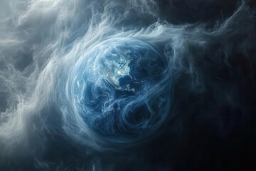 Wall Mural - a majestic blue marble earth floating in dark space wrapped in swirling white clouds and glowing atm