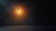 © han - Dark empty room with single flickering light bulb casting long shadows, emphasizing absence of power and eerie atmosphere, minimalist setting with focus on light bulb's glow.