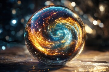 Wall Mural - a transparent orb revealing a swirling galaxy of vibrant colors, with a surreal and captivating aest