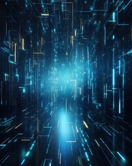 Abstract technology tunnel with lines and light in dark for background and presentation