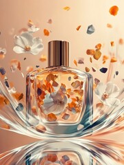 Poster - Captivating fragrance bottle in an ethereal dance of abstract floral elegance and color, evoking a sense of beauty and enchantment