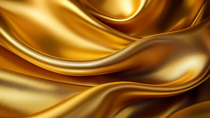 Wall Mural - Luxury Golden Silk Fabric with Smooth Waves and Elegant Shimmer – High-Resolution Satin Textile Background

