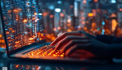 Night City Coder Typing Laptop