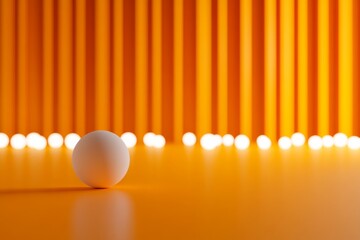 Poster - A solitary 3D sphere radiates light while surrounded by faintly glowing data nodes against a seamless orange background featuring ample copy space