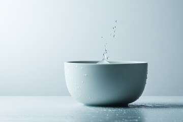 Poster - Dynamic splash of milk frozen in time against a minimalist white backdrop, showcasing droplets that convey energy and motion in the composition