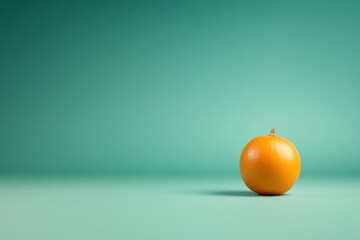 Poster - A single vibrant orange pumpkin rests against a pastel green backdrop, highlighting its smooth surface and creating a serene atmosphere with plenty of space for text