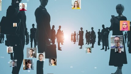 Poster - Multinational people silhouettes and social network concept