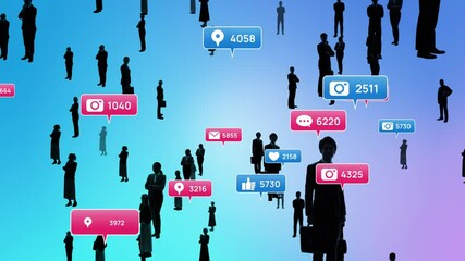 Poster - Multinational people silhouettes and social network concept