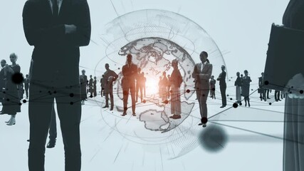 Poster - Multinational people silhouettes and global network concept