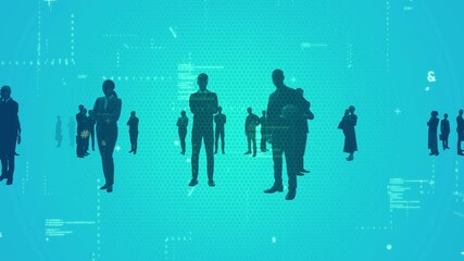 Aufkleber - Multinational people silhouettes and digital technology concept