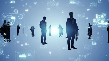 Aufkleber - Multinational people silhouettes and digital technology concept
