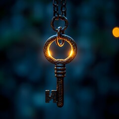 Poster - mesmerizing glowing key suspended in ethereal darkness