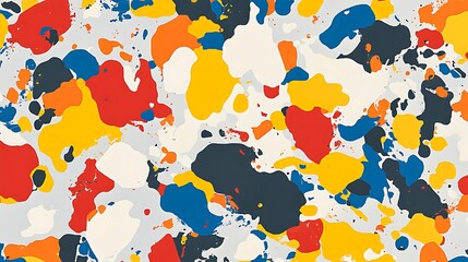 Wall Mural - a banner showcasing a chaotic, splattered pattern of bright primary colors on a neutral gray backgro