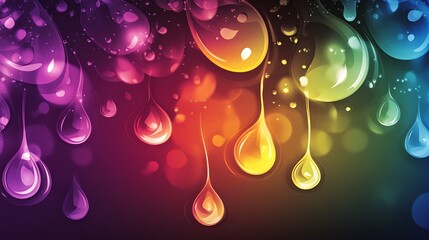 Wall Mural - a banner showcasing abstract water droplets in 3d, refracting light into rainbow colors on a dark ba