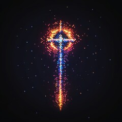 Wall Mural - pixelated cross glowing brightly in space