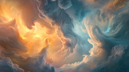 Wall Mural - a calming banner with swirling abstract clouds in pastel tones, evoking a serene sky at sunset