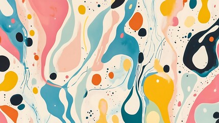 Wall Mural - a design featuring irregular blobs of color in pastel tones, connected by thin, curving lines
